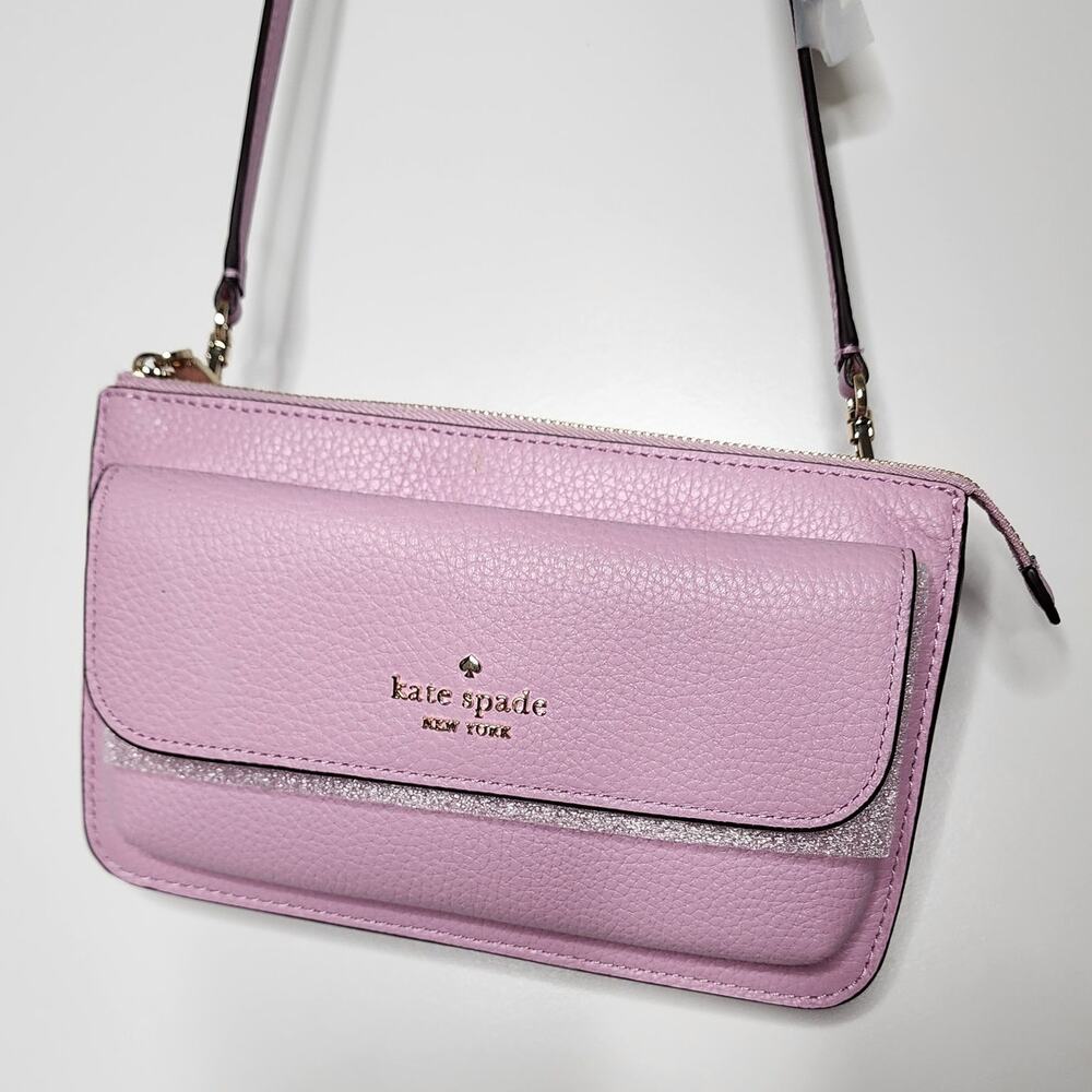 Kate Spade | NWT | Leila Small Flap Crossbody in Pebbled Leather | Quartz Pink